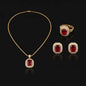 Golden Ruby Emerald-Cut Halo 3-Piece Jewelry Set