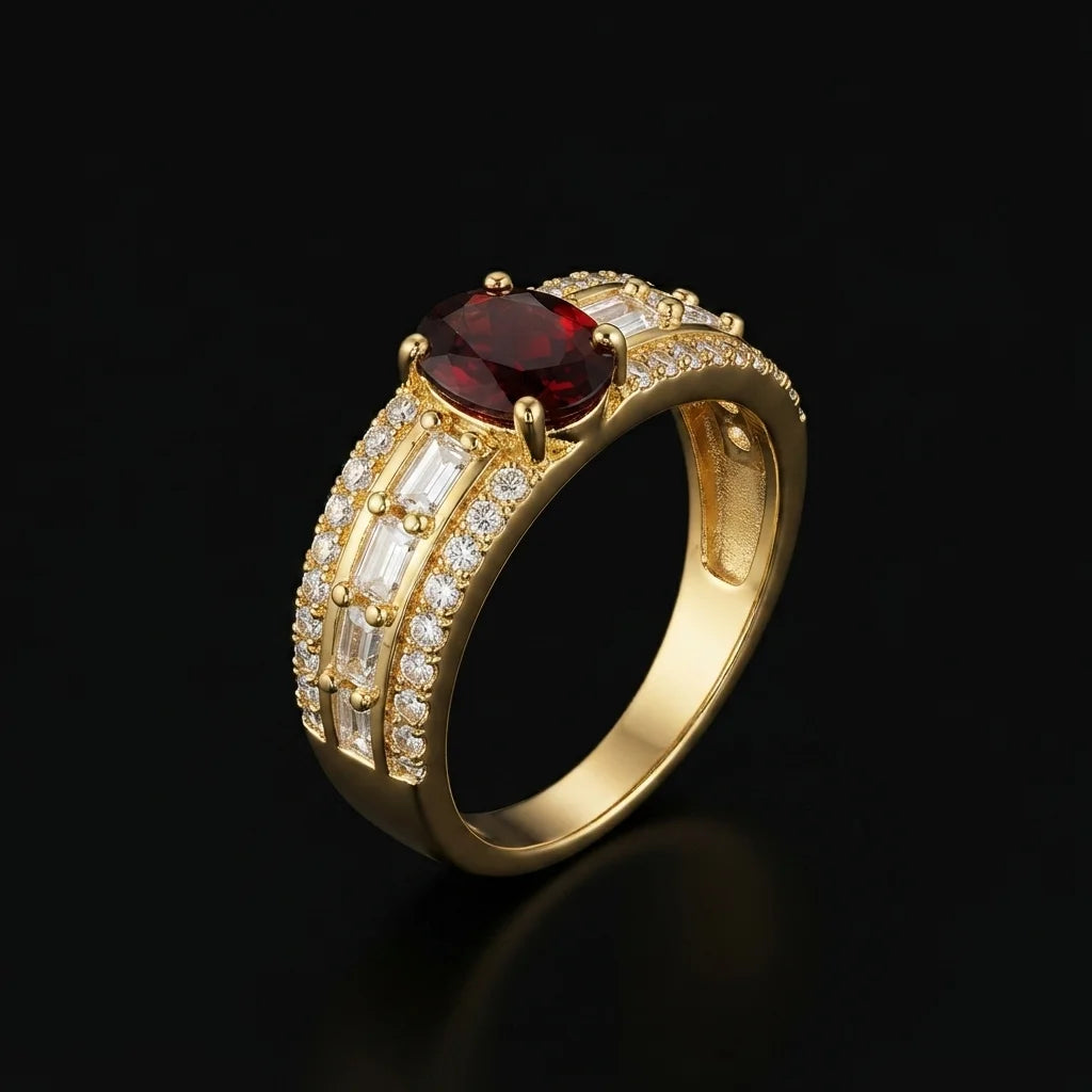 Golden Ruby and Baguette Statement Ring