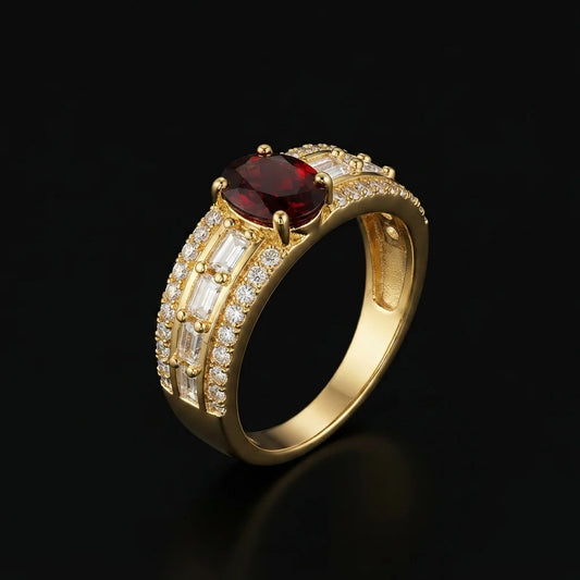 Golden Ruby and Baguette Statement Ring