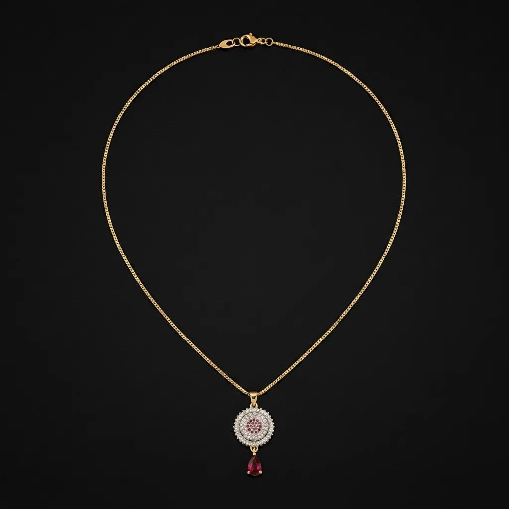 Golden Ruby Medallion Teardrop Pendant