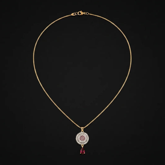 Golden Ruby Medallion Teardrop Pendant