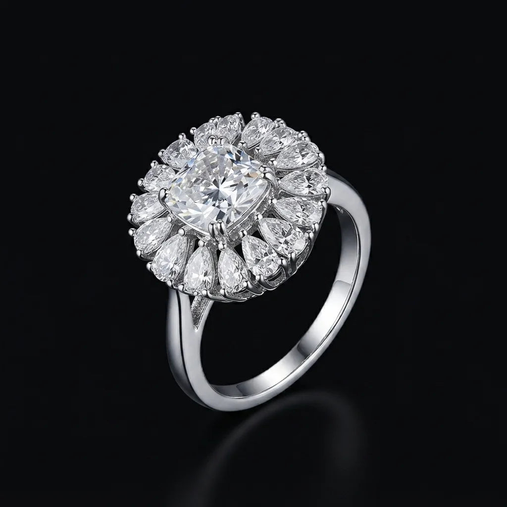 Silver Pear Floral Ring