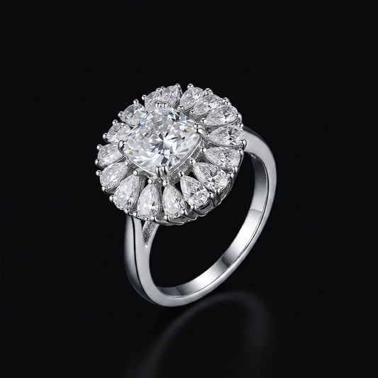 Silver Pear Floral Ring