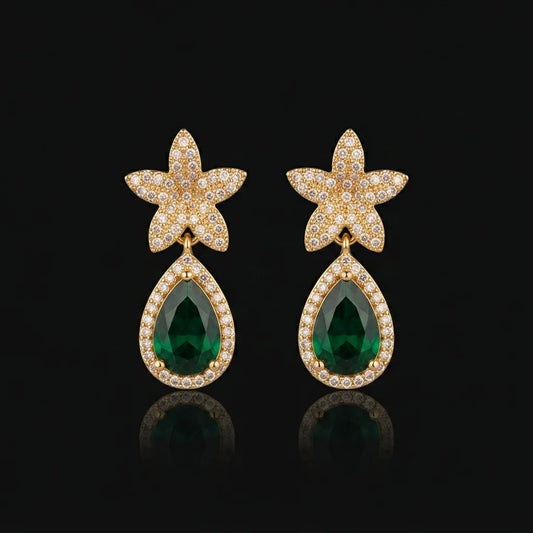 Golden Emerald Starflower Earrings