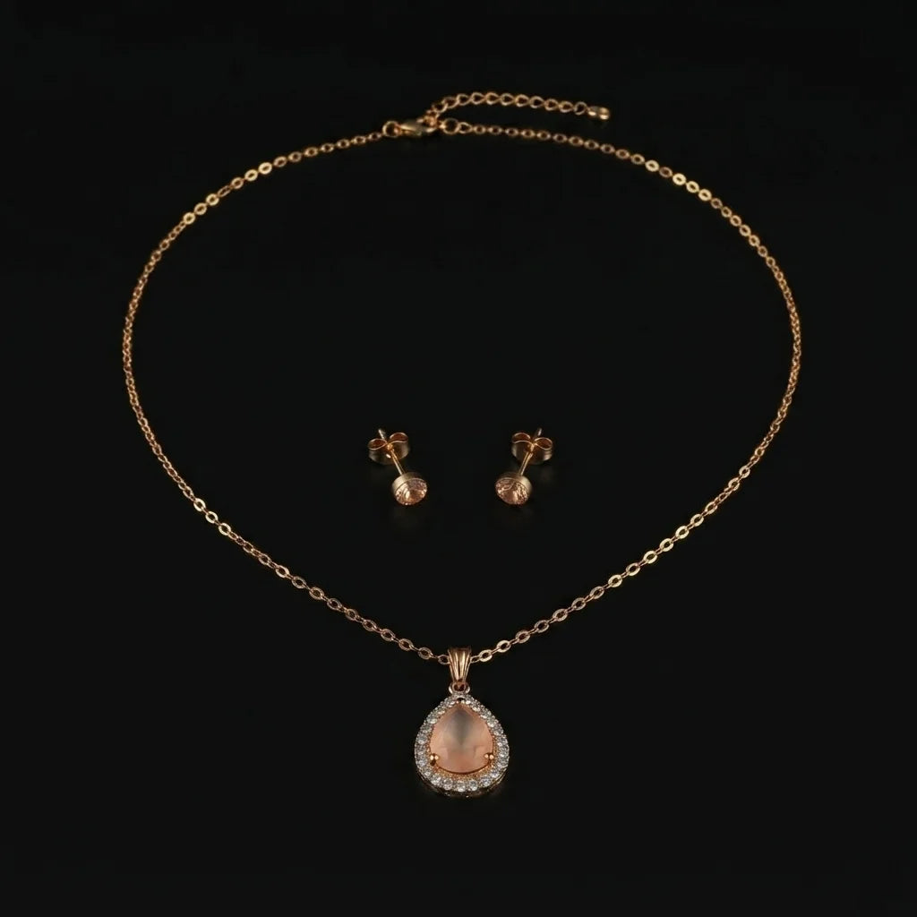 Golden Peach Teardrop Halo 2-Piece Jewelry Set