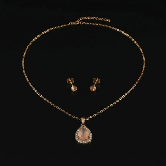 Golden Peach Teardrop Halo 2-Piece Jewelry Set