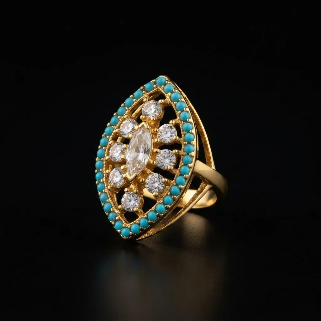Turquoise and Crystal Ring